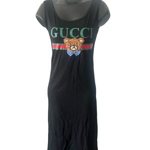 Fuzzy Bear Black Maxi bodycon t shirt dress size XS